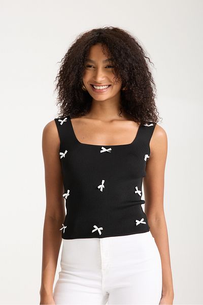 İLKCET MODA Ribbon Detail Square Collar Women's Knitwear