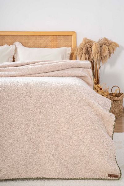 Rivaİstanbul Beige Valencia Sherpa Double Plush Blanket