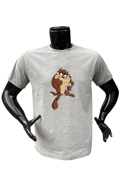 WİDİ Tasmanian Printed Stylish Minimal 100% βαμβακερό μπλουζάκι με κανονική εφαρμογή με λαιμόκοψη γκρι γκρι