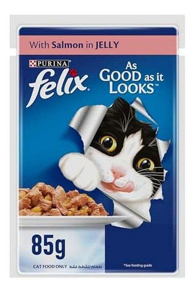 FELIX Premium Adult Cat with Salmon in Jelly 85g, Pack of 12