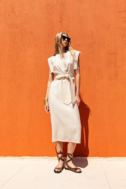 KAMEYA KUŞAKLI MİDİ ELBİSE 25S40728