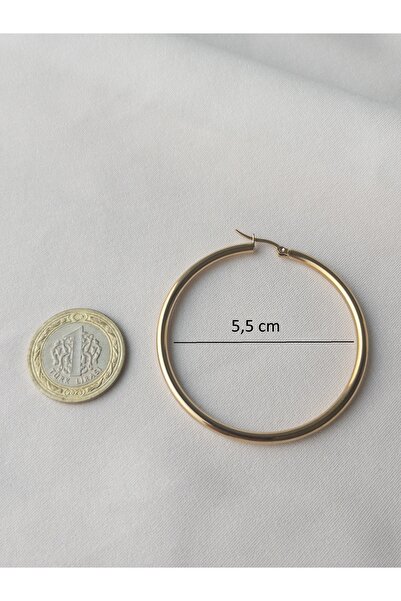 Siya Silver Kararmaz Çelik Büyük Boy Halka Küpe-5,5 Cm