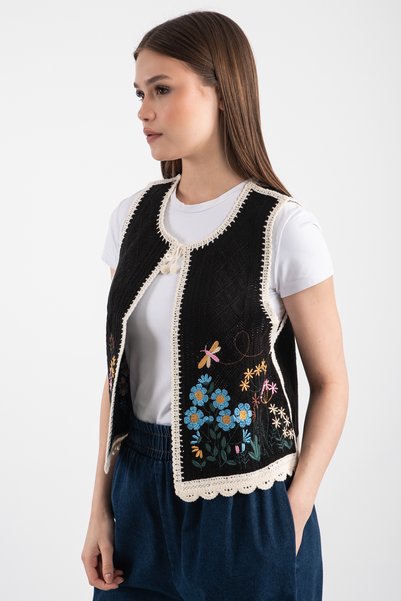 Hatun Atila Hatunatila Patterned Süzine Knitted Knitwear Vest Black