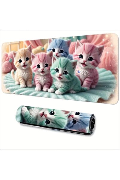 sgeteknoloji 70X30 CM RENKLİ KEDİLER TEMALI KAYDIRMAZ TABAN SPEED YÜZEY OYUNC...