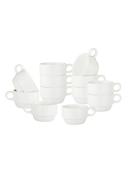 Dania Plain white porcelain tea, coffee and cappuccino cups set, 12 pieces, capacity 120 ml