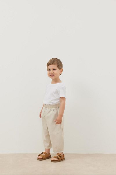 Fahhar Kids Beige Linen Trousers - Double Needle