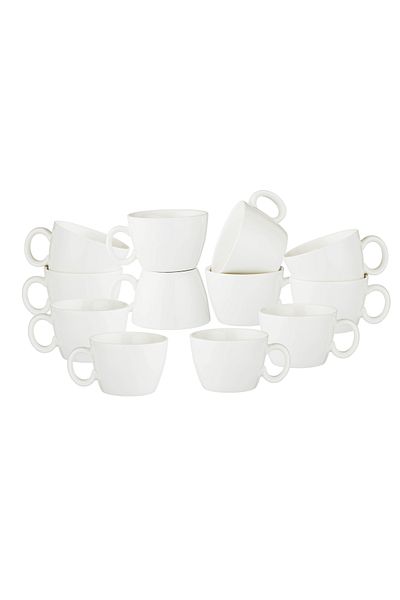 Dania Plain white porcelain tea, coffee and cappuccino cups set, 12 pieces, 100 ml capacity