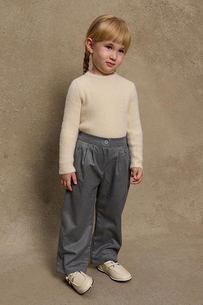 Fahhar Kids Light Gray Trousers - Pleat Detailed