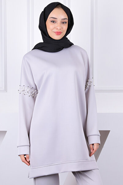 İmajButik Gray Shoulder Pearl Scuba Suit