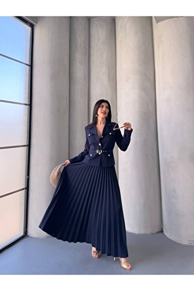 ZF BUTİK Premium-Jackenrock-Set mit Gürtel und goldenen Knöpfen