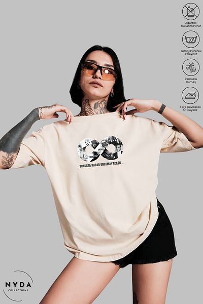 Nyda Collections Unisex Crew Neck Ataturk Infinity Sign Βαμβακερό μπλουζάκι με κοντό μανίκι