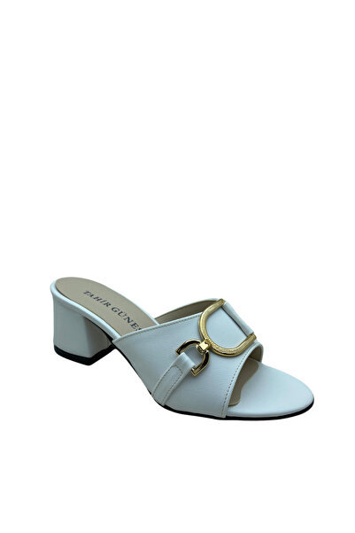 GİRGÖR Günlük Kadın Terlik Tokalı Kalın Topuklu Küt Burunlu Rahat