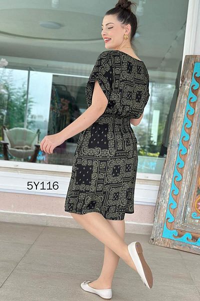 İnce Topuk Gimped Waist Viscose Dress 5Y116