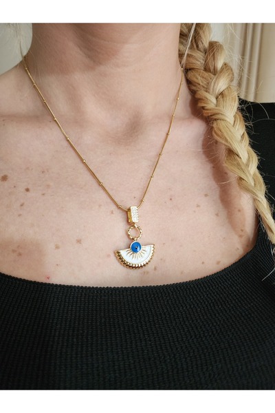 ALLEGRİA قلادة رمز العين، قلادة رمز العين الفولاذية، قلادة من الحجر، قلادة من...