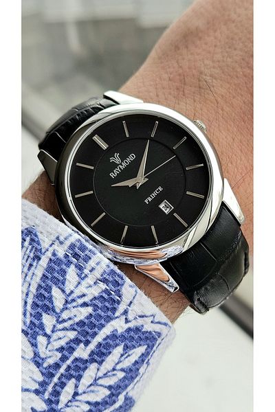 Raymond Rym-631721 Classic Men's Wristwatch - 2 Year Warranty - Stainless Steel Case and Leather Band