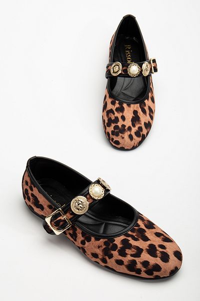 RİSSOLİ Rissoli, pantofi de zi cu zi, leopard, maro, cu curele, cu cataramă reglabilă, pantofi ușori și confortabili