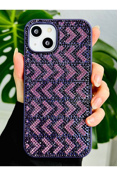 Go Aksesuar حافظة سيليكون متوافقة مع هاتف Iphone 14 و15 بتصميم ماسي مرصع بأحجار الراين اللامعة