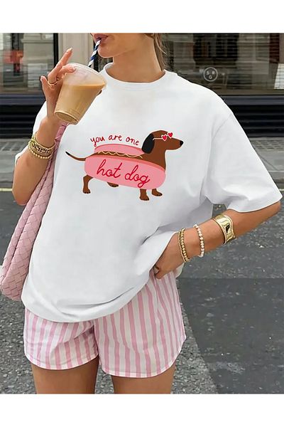 SUNFREE Popular Trend Hot Dog Printed Oversize Fit Women's Tshirt