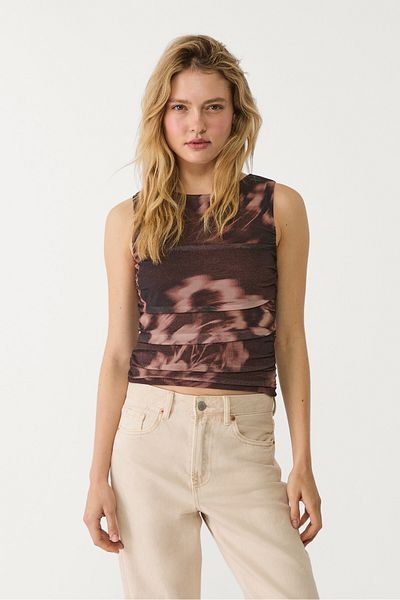 Stradivarius Printed tulle top