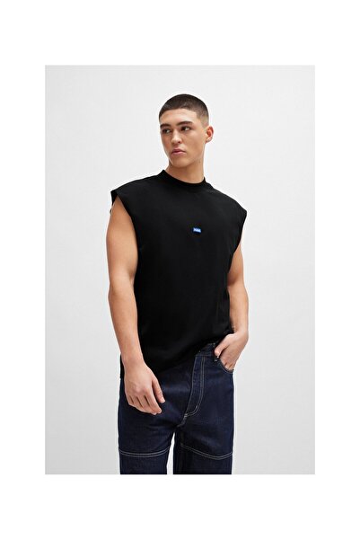 HUGO Mavi logolu etiketli kolsuz pamuk jarse tişört