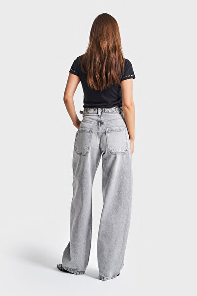 its basic Women's Gray Color Lotus Baggy Fit Long Denim Pants