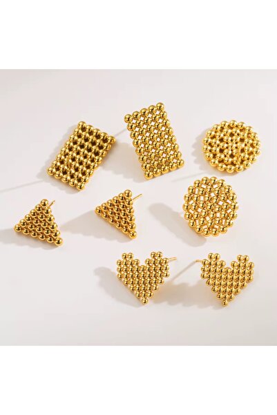 Siya Silver Kararmaz Çelik Altın Kaplama Gold Renk Topçuklu Çivi Küpe