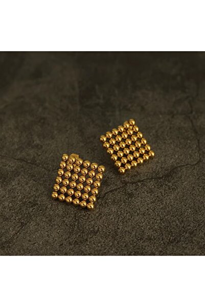 Siya Silver Kararmaz Çelik Altın Kaplama Gold Renk Topçuklu Çivi Küpe