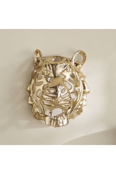 Home Box Viola Aluminium Tiger Face Wall Decor - 23x29x30 cm