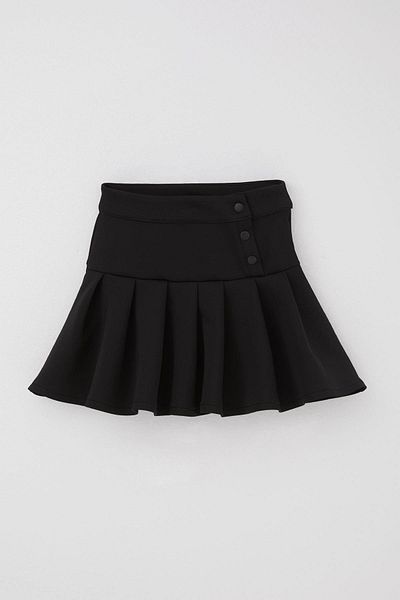 Breeze Fusta mini pentru fetiță, cu detaliu cu fermoar plisat, 7-12 ani, negru