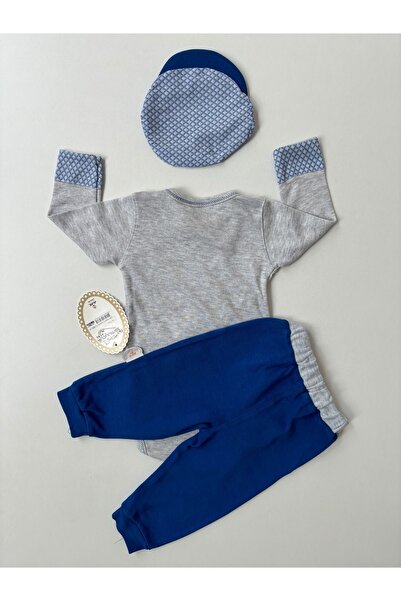 Tomuycuk 100% Cotton 3-Piece Blue Baby Boy Set - Bow Tie & Long Sleeve Newborn Baby Sets