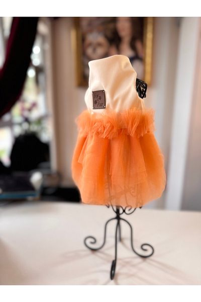 For a Fur Cat Dog Tutu Dress Cream Orange