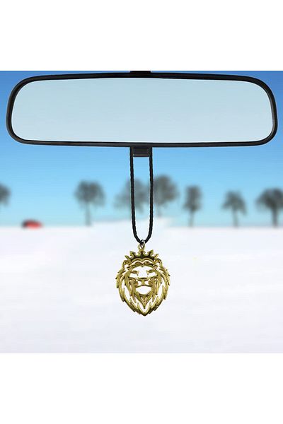 NMC Decorative Lion Face Car Hanging Pendant - with High Quality Hanging Chain Gold-Toned Finish, 1 Pcs