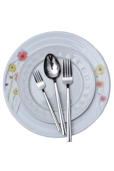 aymt Boxed 12-Person 60-Piece Dinnerware Set, Fork and Spoon Set, Stainless Steel, Plain, Plain, Metal