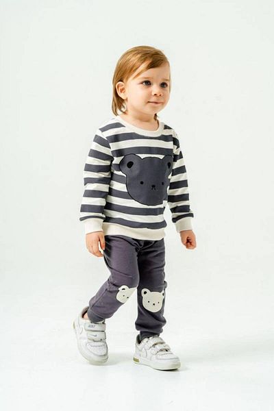 Bubito Baby Bottom and Top Set with Gray Tema and Bear Image