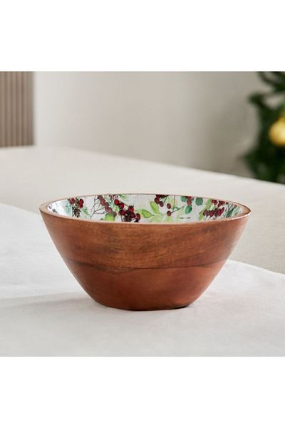 Home Box Berry Wooden Salad Eating Bowl - 17x17x6.5 cm