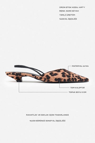 NİŞANTAŞI SHOES Arty leopardí saténové gumové detaily se špičatou špičkou na krátkém podpatku dámské baleríny