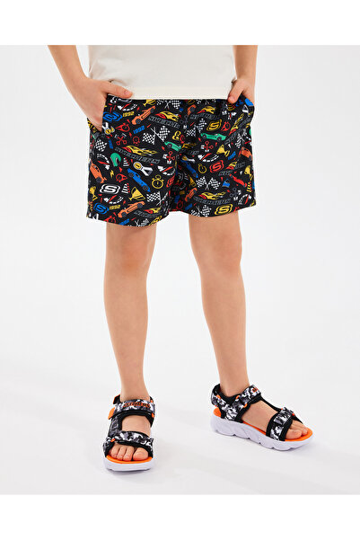 SKECHERS B 5 Inch Allover Print Swimshort Büyük Erkek Çocuk Siyah Deniz Şortu SK2510069-001