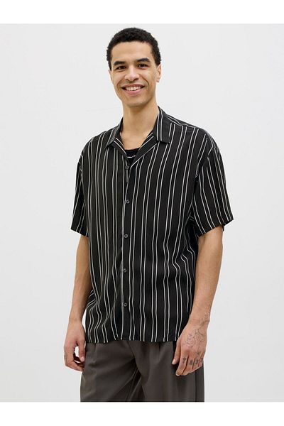 Jack & Jones Men's Black Striped Short Sleeve Shirt 12269088