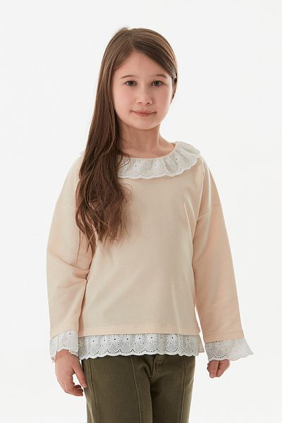 Fulla Moda Βρεφική μπλούζα για κορίτσια με δαντέλα μανίκια και γιακά
