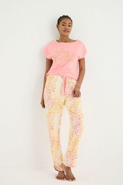 İPEKTENİM Patterned Pajama Set with Piping Detail