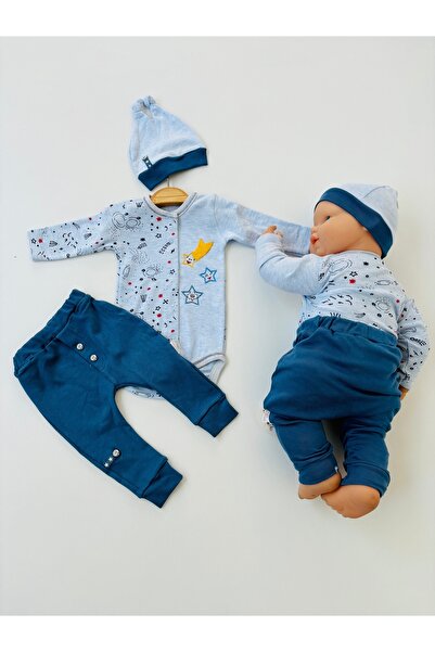 Tomuycuk Blue 3-Piece Baby Boy Set - Long Sleeve & Seasonal Baby Set - 100% Cotton
