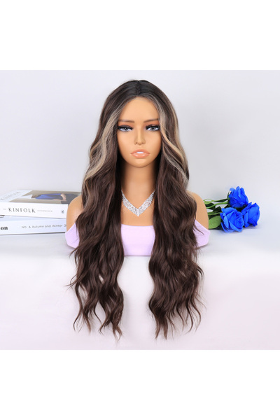 Mina Peruk Uzun Kumral Balköpüğü Işıltılı Su Dalgalı Tül Peruk