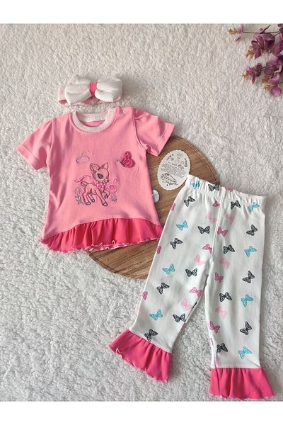 Tomuycuk 3-Piece Baby Girl Kids Set Pink Summer Gift 3-6-9-12 Months Baby Sets Outfits Clothes