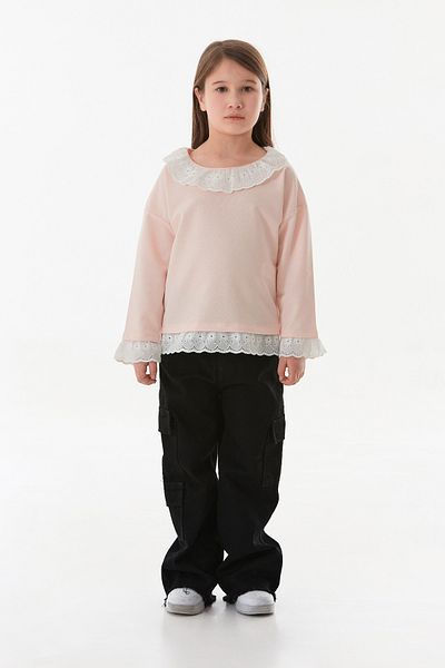 Fulla Moda Βρεφική μπλούζα για κορίτσια με δαντέλα μανίκια και γιακά