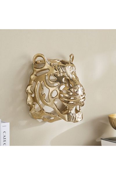 Home Box Viola Aluminium Tiger Face Wall Decor - 23x29x30 cm