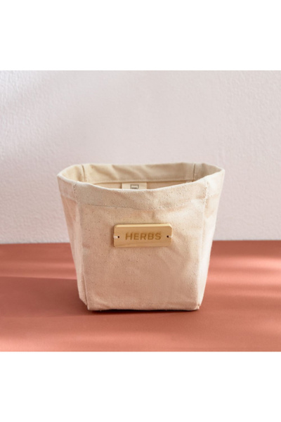 Home Box Bella Canvas Stitch Planter with Wooden Label - 14x14x15 cm