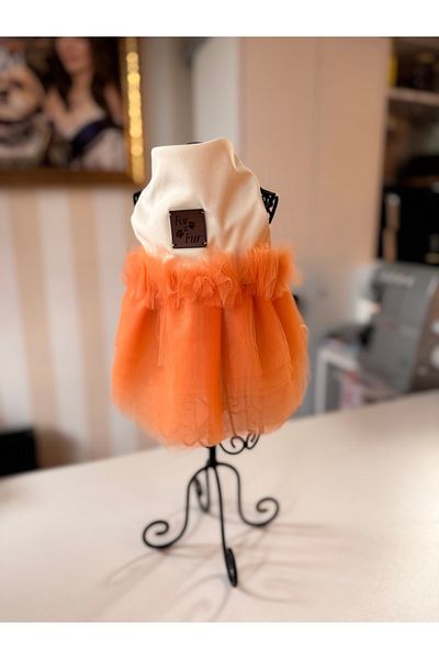 For a Fur Cat Dog Tutu Dress Cream Orange