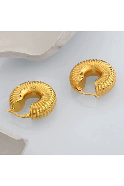 Siya Silver Kararmaz Çelik Altın Kaplama Gold Renk Tırtıklı Salyangoz Küpe