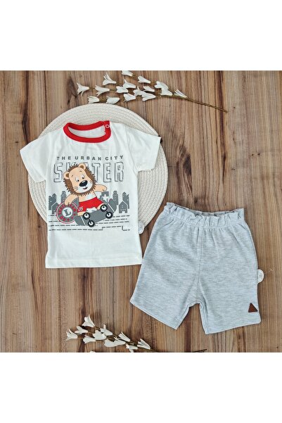 Tomuycuk 2'li Kız / Erkek Bebek Alt Üst Takım - Gri & Aslan Desenli Yumuşak Bebek Takımı - Friends Show