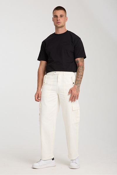 CARLOOG JEANS Off White Gabardine Lichra Free Cargo Pocket Pants